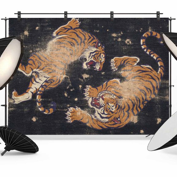 Retro Tiger Pattern Photography Backdrop 7x5FT, Traditional Wild Animal Black Background Photo Backdrops, Background for Photography Studio Photo Studio Background, Back Drop for Photoshoot
