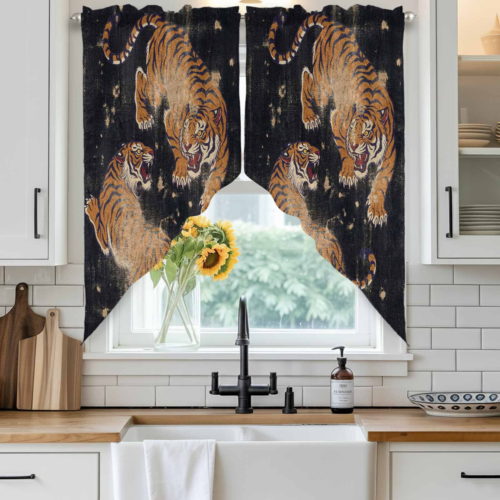 Window Swag Patterns Retro Tiger Pattern Swag Curtain Valance for Windows, Traditional Wild ...