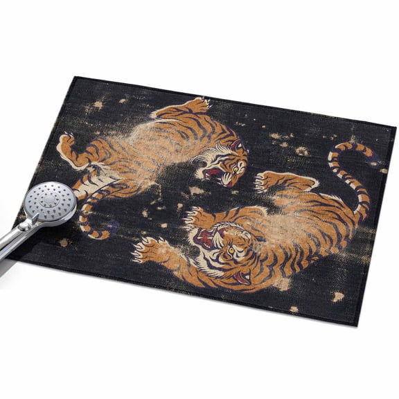 Retro Tiger Pattern Washable Area Rug 2 x 3 ft Traditional Wild Animal Black Background, Soft Non Slip Rugs Stain Repellent Indoor Felt Carpet for Living Dining Room Bedroom Home Office