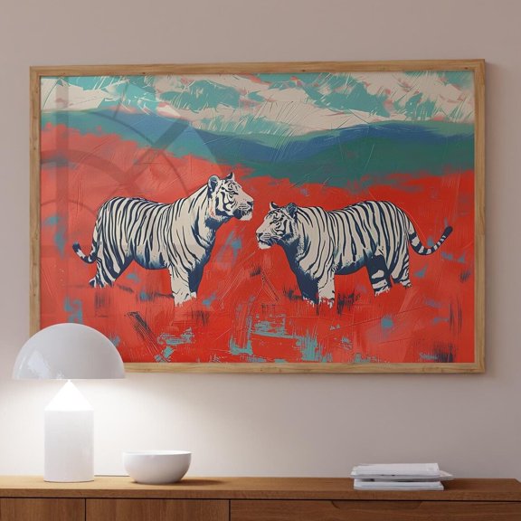 Retro Tiger Poster, Maximalist Poster, Landscape Poster, Preppy Art, Trendy Art Print, Aesthetic Wall Art, Bedroom Wall Decor, Red Wall Art Wall Art, Modern Wall Decor, 16x24 UNFRAMED