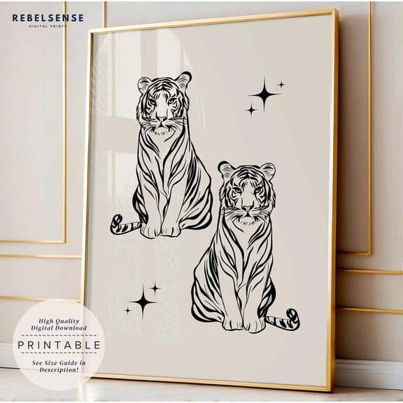 Retro Tiger Print, Trendy Maximalist Wall Art, Preppy Room Decor, Jungle Wall Art, Neutral Wall Art, Preppy Aesthetic, College Dorm Decor Wall Art, Modern Wall Decor, 8x12 UNFRAMED