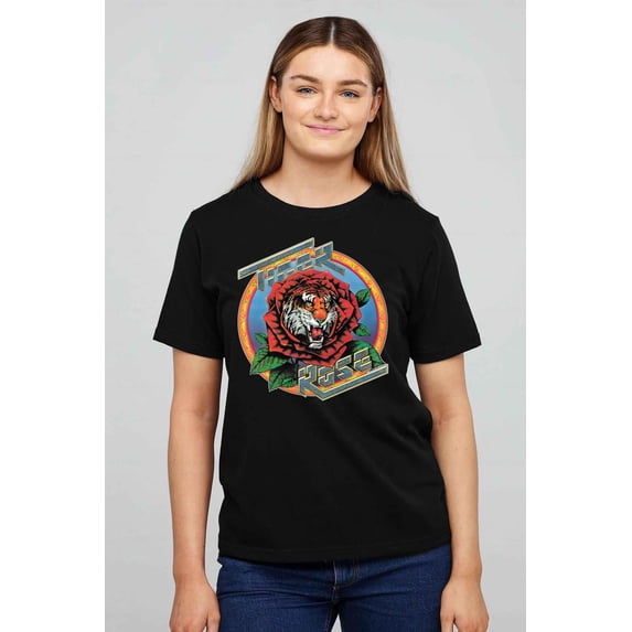 Retro Tiger Rose Graphic T-Shirt Vintage Rock Style Tattoo Art Unisex Black Cotton Tee