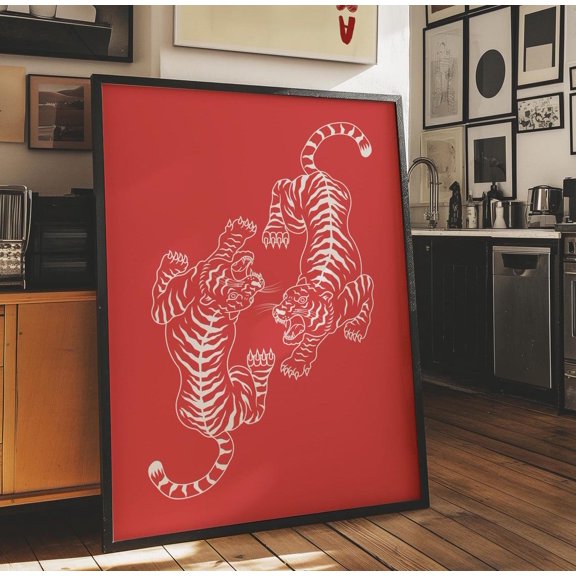 Retro Tiger Wall Art Trendy Tiger Minimalist Jungle Theme Home Decoration, Unframed Canvas 8x10in