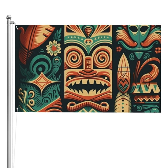 Retro Tiki Hawaiian Vintage Double Sided Flag 3x5FT Reversible Garden Flag Outdoor Decor for House, Porch, Lawn, Yard, Indoor Wall, Party Decoration