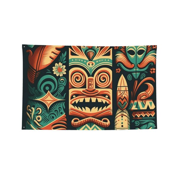 Retro Tiki Hawaiian Vintage Four Hole Decorated Banner Flag for Garden Yard Home Decoration Indoor Outdoor 3x5 Ft