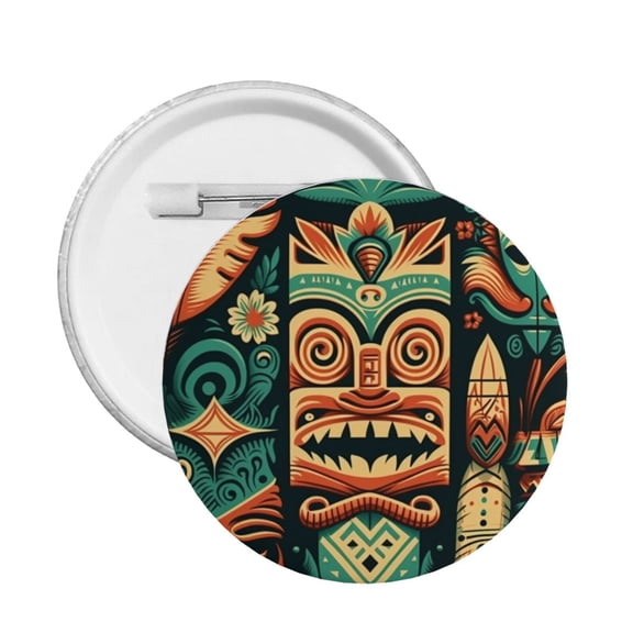 Retro Tiki Hawaiian Vintage Round Button Pin Badge 5PCS Pinback Buttons Lapel Pin for Jacket, Backpack, Hat, Party Favor, Gift