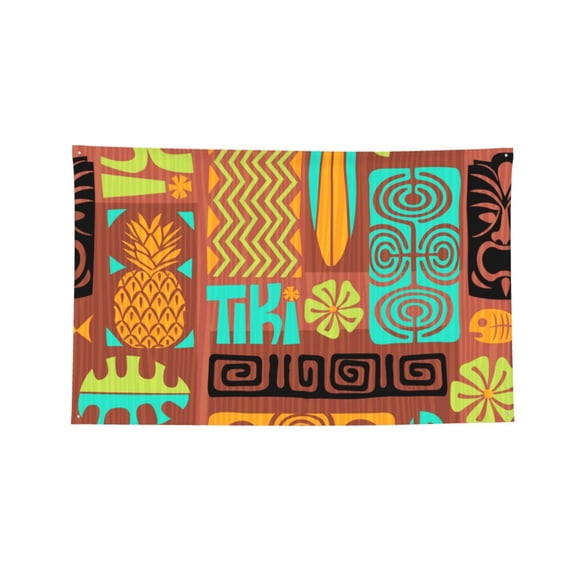 Retro Tiki Tribal Hawaiian Four Hole Decorated Banner Flag for Garden Yard Home Decoration Indoor Outdoor 3x5 Ft