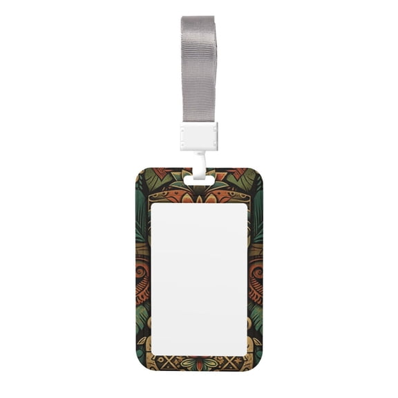 Retro Tiki Tribal Hawaiian Vintage Badge Holder with Lanyard ID Name Work Card Tag Protector Case for Teacher Nurse Doctor Office