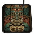 thumbnail image 1 of Retro Tiki Tribal Hawaiian Vintage Foldable Seat Cushion for Bleachers, Stadium Seats, Camping & Outdoor Events, Portable Lightweight Pad with Carabiner, 1 of 6