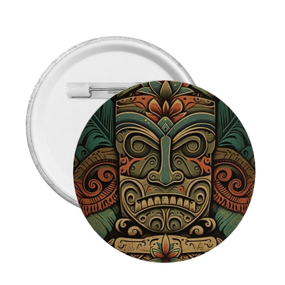 Retro Tiki Tribal Hawaiian Vintage Round Button Pin Badge 5PCS Pinback Buttons Lapel Pin for Jacket, Backpack, Hat, Party Favor, Gift