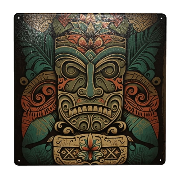 Retro Tiki Tribal Hawaiian Vintage Square Metal Sign 12x12 Inch Tin Sign Wall Decor Decorative Plaque for Bar, Cafe, Restaurant