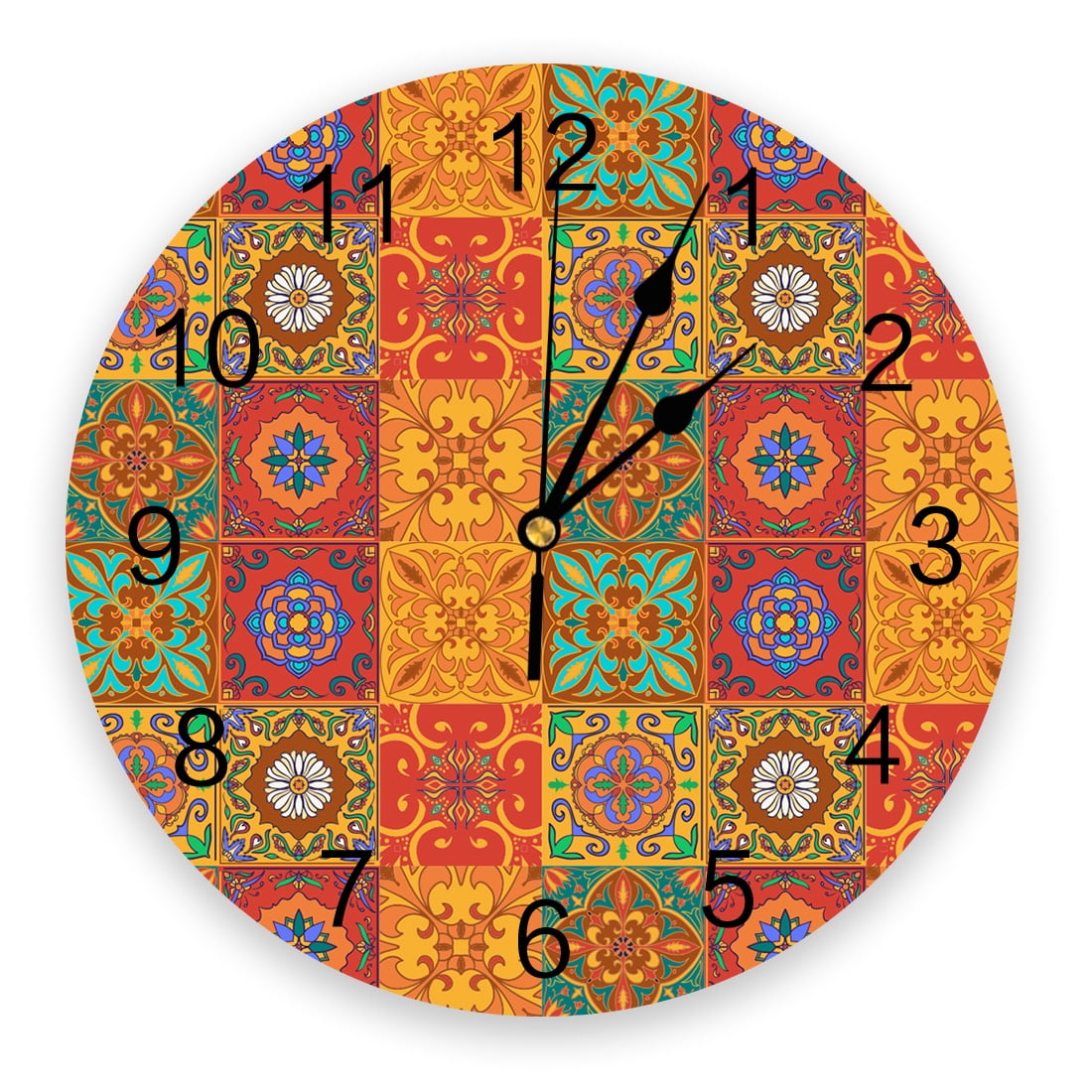 Retro Tile Pattern Image Print Wall Clock Wall Art Silent Non ticking