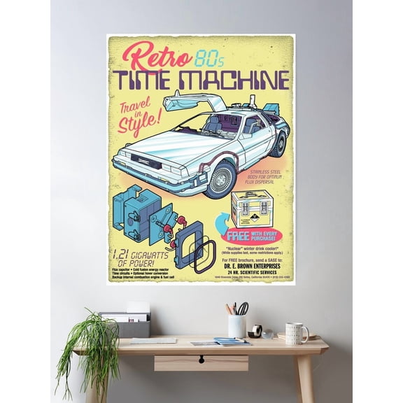 Retro Time Machine Poster Wall Art, Modern Wall Decor For Living Room Bedroom, 8x12 UNFRAMED