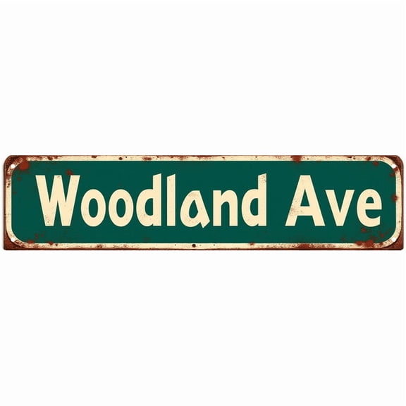 Retro Tin Sign 16*4 Inch Woodland Ave Sign - For Man Cave, Kitchen, Patio | man cave decor, retro kitchen decor, patio signs