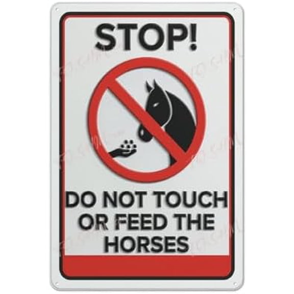 Retro Tin Sign Do Not Touch Or Feed The Horses Sign Indoor & Outdoor Use Safety Warning Sign 12"X8"
