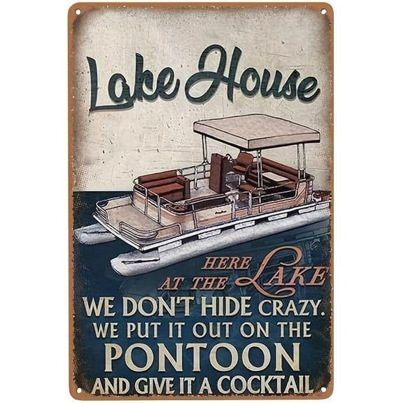 Retro Tin Sign, Funny Metal Sign Lake House Wall Art Coffee Tin Sign Vintage Kitchen Wall Decor, Yard Gallery Bathroom Wall Art Decor, Can Hang Directly 8 X12 Inches, As the picture shows-60