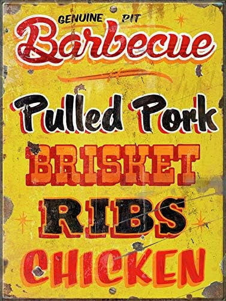 Pork Ribs Sign Retro Tin Sign Genuine Pit Barbeque Pulled Pork Brisket Ribs Chicken ...