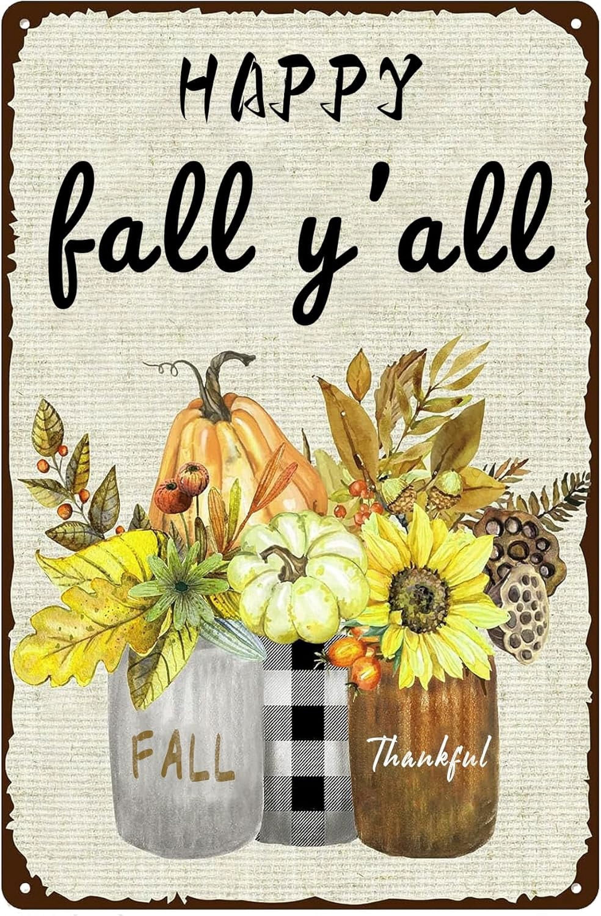 Fall Congratulations Sign Retro Tin Sign Happpy Fall Y'all Pumpkin Leaves Metal Sign Thanksgiving ...