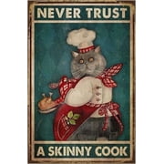 Retro Tin Sign Metal Poster Vintage Wall Decor Fat Cat Bake Cook Funny Decorations for Home Bar Kitchen Wall Art Farm Room Pub Restaurants Cafe Club Plaque 8x12 Inch