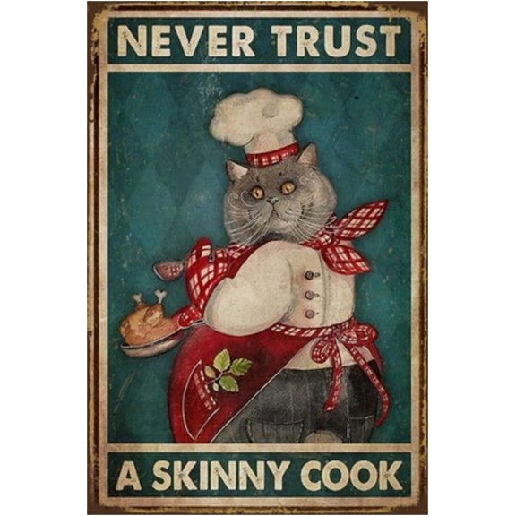 Retro Tin Sign Metal Poster Vintage Wall Decor Fat Cat Trim Garden Funny Decorations for Home Bar Kitchen Wall Art Farm Room Garden Plaque 8x12 Inch