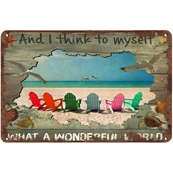 Retro Tin Sign Metal Tin Sign Go Beach What A Wonderful World Vintage Kitchen Decor Summer Decor Funny Wall Decor for Home Cafes Office Store Pubs Club Plaque Tin Sign 12 X 8 INCH Sign Gift