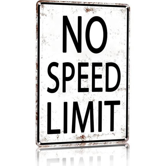 Retro Tin Sign No Speed Limit Sign for Man Cave Garage Bedroom Vintage Style Wall Art Decor 8 x 12 Inch (3096)
