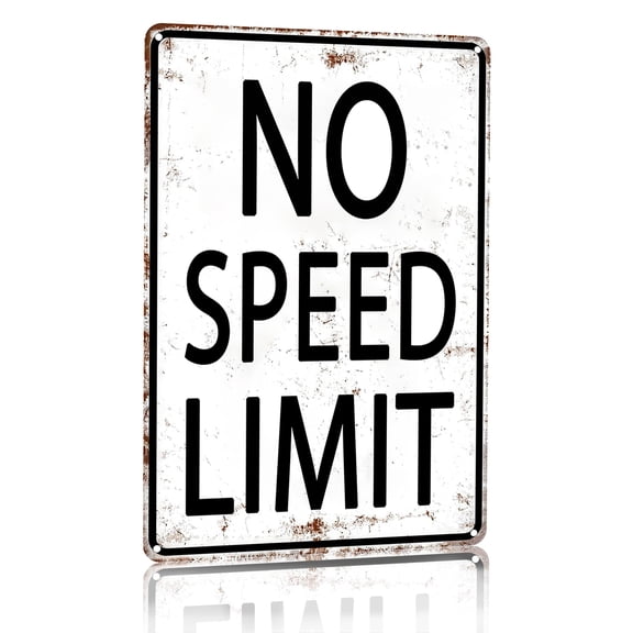 Retro Tin Sign No Speed Limit Sign for Man Cave Garage Bedroom Vintage Style Wall Art Decor (Aluminum) Size: 8 x 12 inch