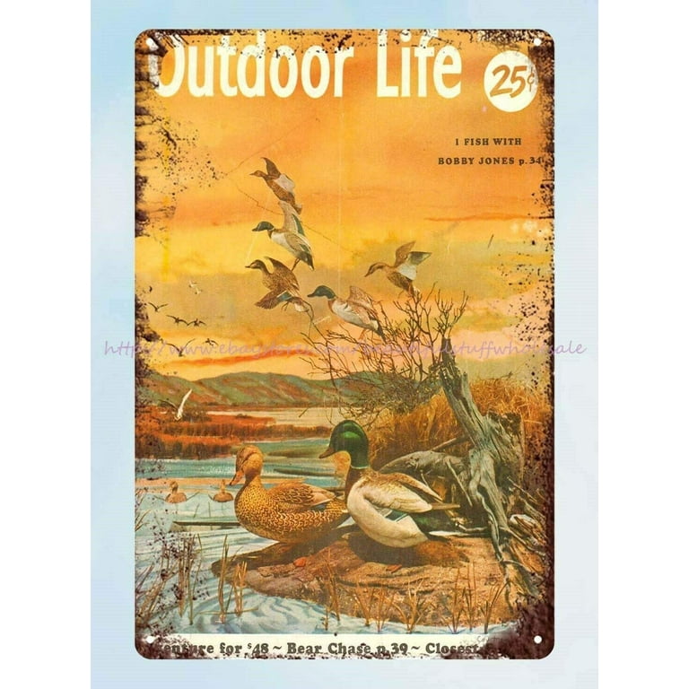 Retro Tin Sign Outdoor Life Fishing Hunting Ducks Nostalgic Art Decoration  Vintage Poster for Home Bar Store Cafe Club Farm Garage 12 X 8 