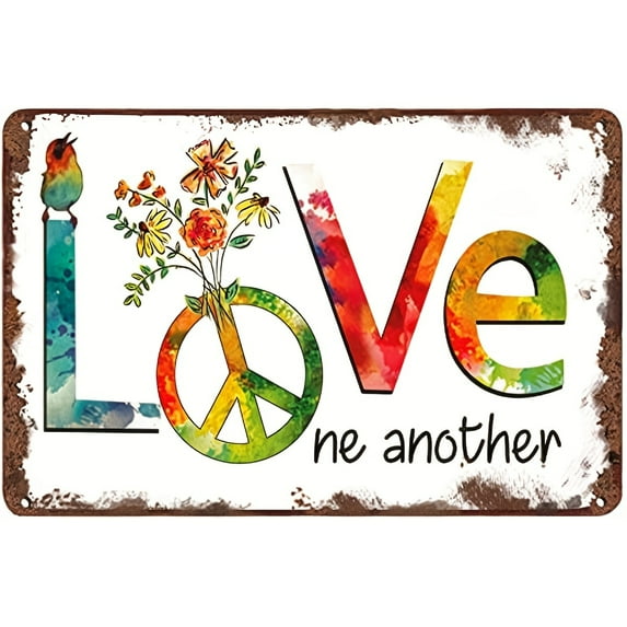 Retro Tin Sign Vintage Love One Another Peace Kitchen Wall Decor 8 X 12 Inch