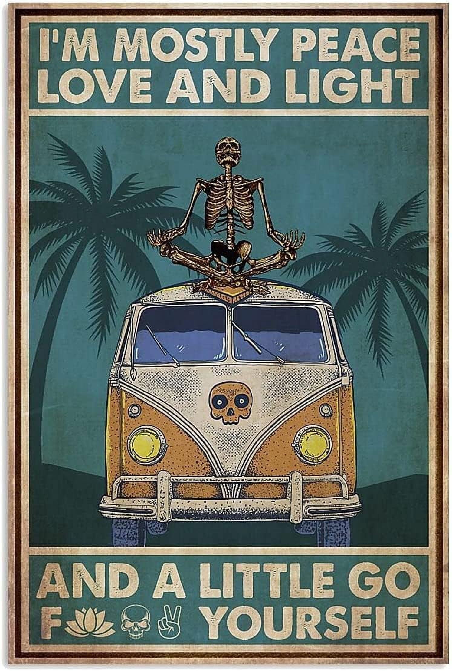 Retro Tin Signs Skeleton I'm Mostly Peace Love and Light Girl Flowers ...