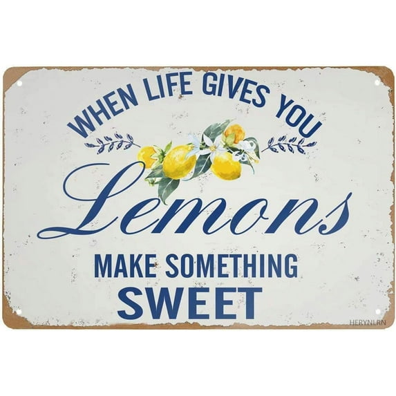 Retro Tin Signs Vintage Style When Life Gives You Lemons Make Something Sweet Metal Sign Iron Painting for Indoor & Outdoor Home Bar Coffee Kitchen Wall Decor 12 x 8 INCH