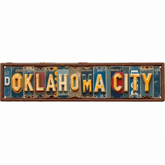 Retro Tin Wall Art 16*4 inches "OKLAHOMA CITY" Embossed tin signs for laundry room bathroom hallway laundry sign bathroom signs wall signs