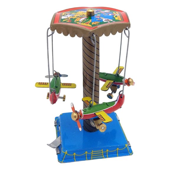 Retro Tin Wind up Carousel Horse Toy - Vintage Clockwork Merry-Go-Round for Home Decor, Club & Bar Decoration, MultiColor, 3.15 Inches