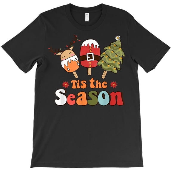 Retro 'Tis The Season Funny Reindeer St. Nick Claus Christmas Tree Graphic H5006 Unisex T-Shirt, Up to 5XL Available