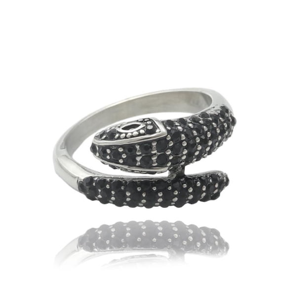 Mens Titanium Steel Snake Ring Polished Band Geometric Design Silver White Stone Ring Fashion Jewelry Gift Now