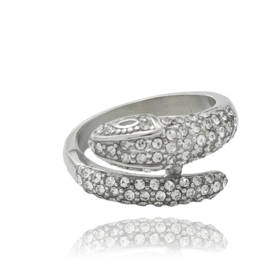 Mens Titanium Steel Snake Ring Polished Band Geometric Design Silver White Stone Ring Fashion Jewelry Gift Now