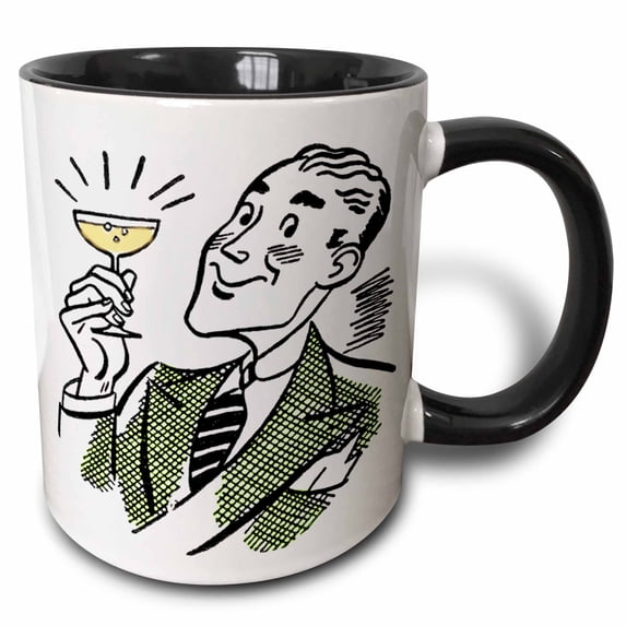 3drose, Retro Toast with Champagne, 15oz Two-tone Black Mug