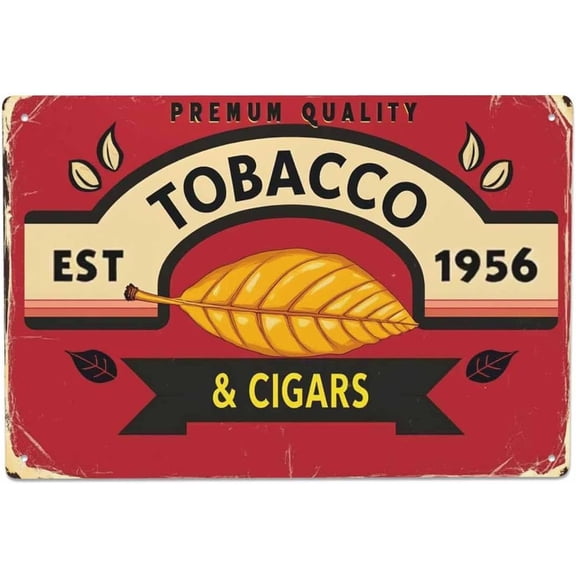 Retro Tobacco Cigar Smoke Metal Tin Sign, Botanical Star Design, Wall Decor for Bars Cafes Pubs Shops, 8 x 12 Inch
