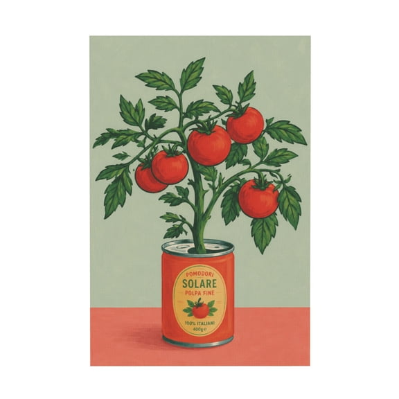 Retro Tomato Plant Growing from Can Vintage Vegetable Botanical Canvas Wall Art for Pantry Kitchen Dining Room Farmhouse Decor 12*18in