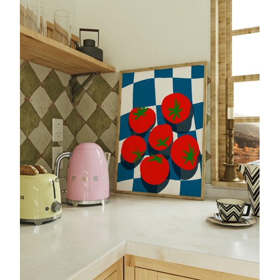 Retro Tomato Poster Eclectic Kitchen Wall Art Food Decor, Stretched Canvas 16x20in