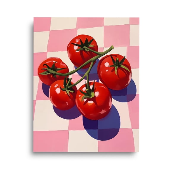 Retro Tomato Print, Pink Checkered Kitchen Wall Art, Vintage Vegetable Illustration, Farmhouse Poster, Minimalist Food Decor, Foodie Art Home Decor #3692, Unframed Poster Size 8x12