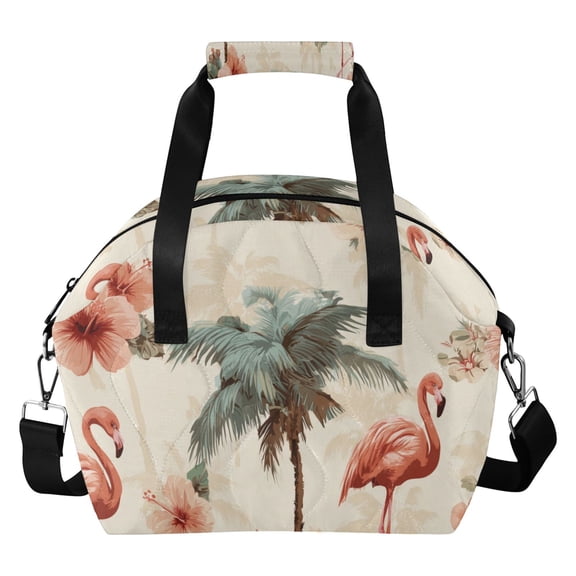 Retro Tone Flamingos Palm Trees Flowers Insulated Lunch Bag Reusable Quilted Lunch Box Waterproof Leakproof Lunch Container