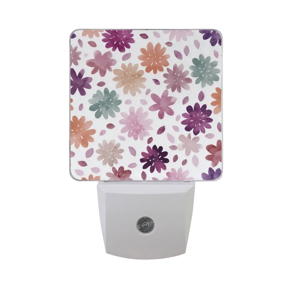 Retro Tone Watercolor Flower Petals LED Night Light Sensor Lamp Plug-in Adjustable Brightness 2 Pack