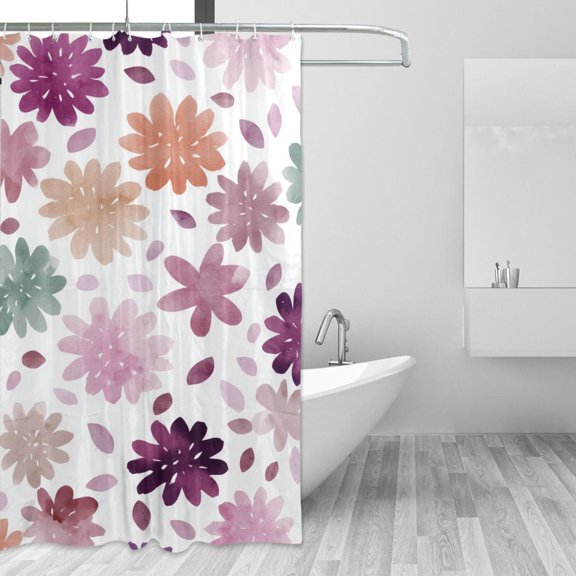 Retro Tone Watercolor Flower Petals Shower Curtains with 12 Hooks Waterproof Bathroom Decor 48" x 72"