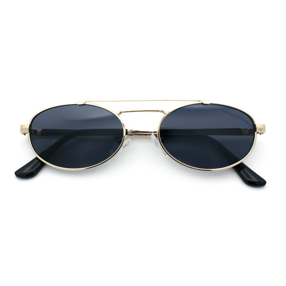 Retro Top Double Bridge Hustler Oval Metal Rim Sunglasses Gold - Black