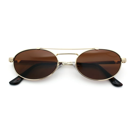 Retro Top Double Bridge Hustler Oval Metal Rim Sunglasses Gold - Brown