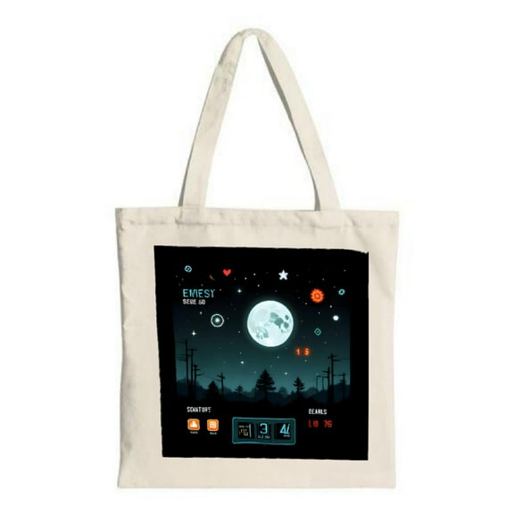 Retro Tote Bag - Canvas Moon & Stars Design Perfect for Shopping Travel & Parties Multifunctional Reusable Bag