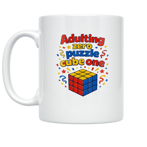 Retro Toy Humor Puzzle Cube Design - Adulting Enthusiast - 11 oz Ceramic Coffee Mug