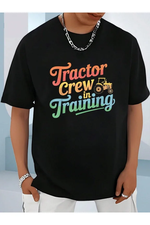 Retro Tractor Crew in Training Graphic Tee Funny Farming Agriculture Vintage Style Short Sleeve T-Shirt Unisex Adult Apparel
