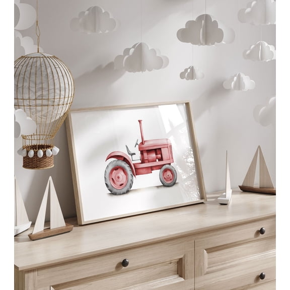 Retro Tractor Farmhouse Nursery Transportation Art, Unframed Poster